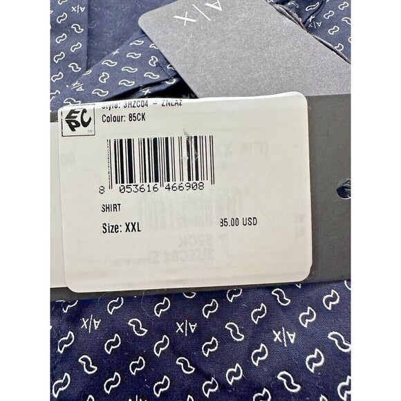 AX Armani Exchange Men's Button Down Shirt Slim-Fit Logo-Print Shirt Navy   2XL - Picture 6 of 9